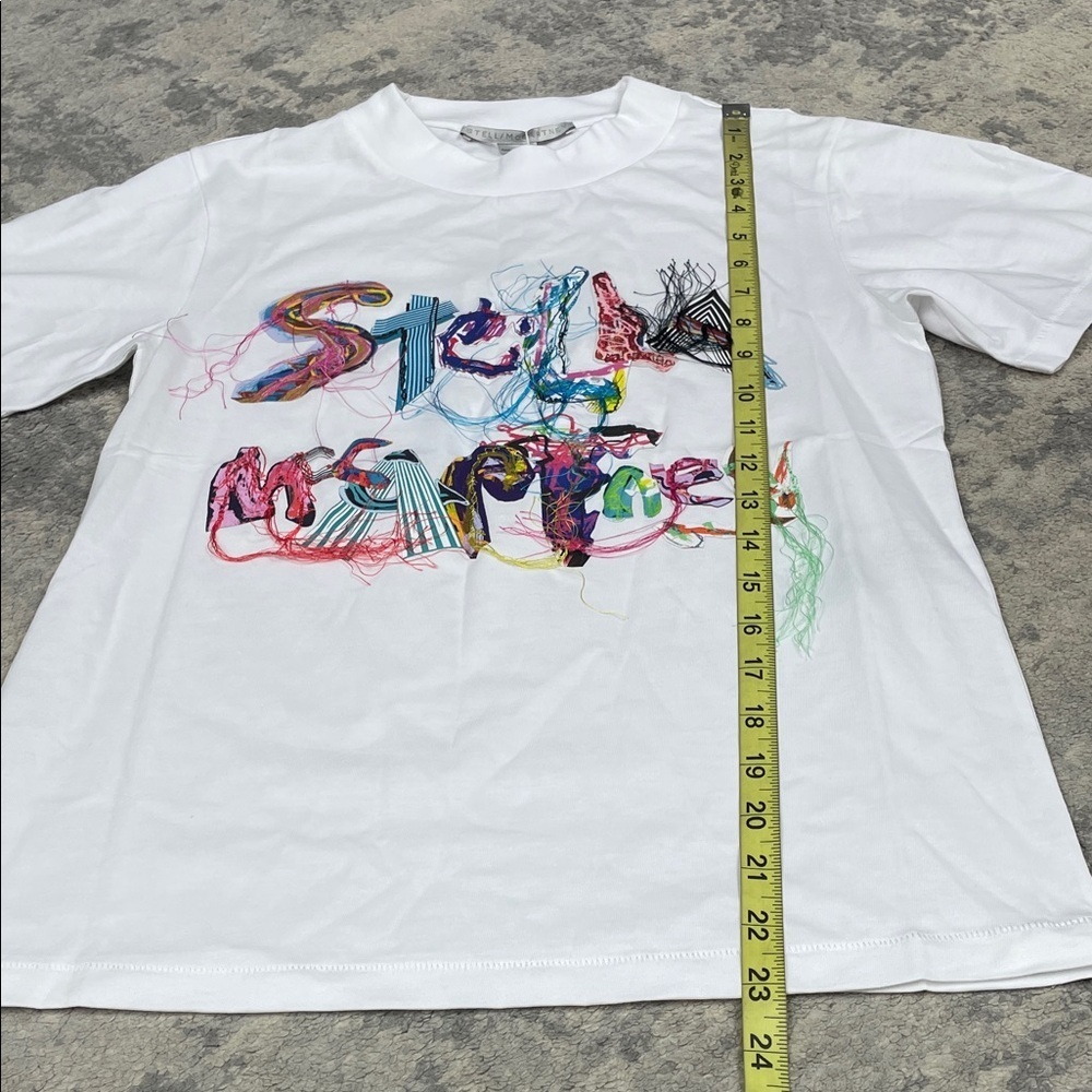NWT Stella McCartney Collage Tassel Fringe White Logo Tee T Shirt Sz 42 - Picture 9 of 14